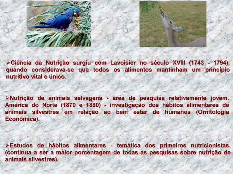 América do Norte (1870 e 1880) - investigação dos hábitos alimentares de animais silvestres em relação ao bem estar de humanos