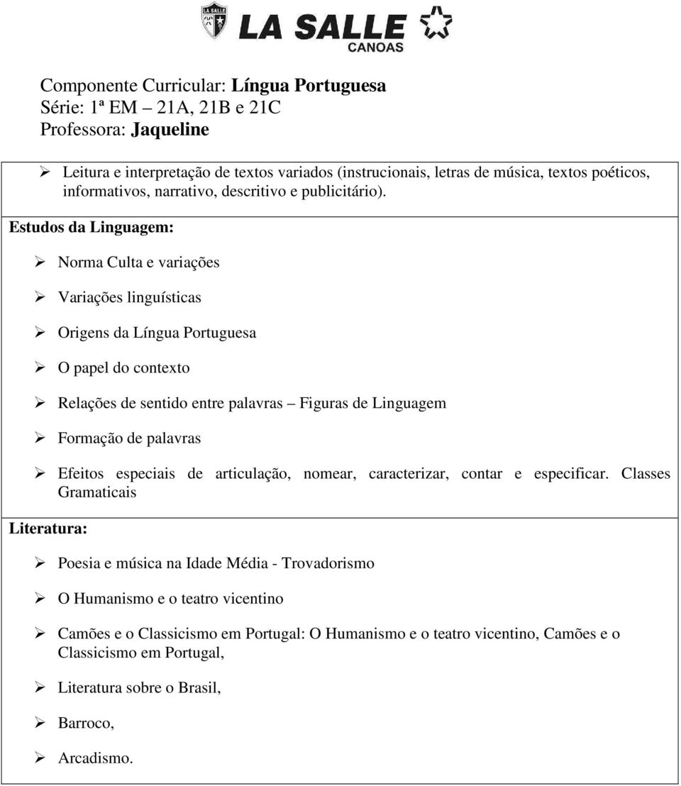 Estudos da Linguagem: Norma Culta e variações Variações linguísticas Origens da Língua Portuguesa O papel do contexto Relações de sentido entre palavras Figuras de Linguagem Formação de