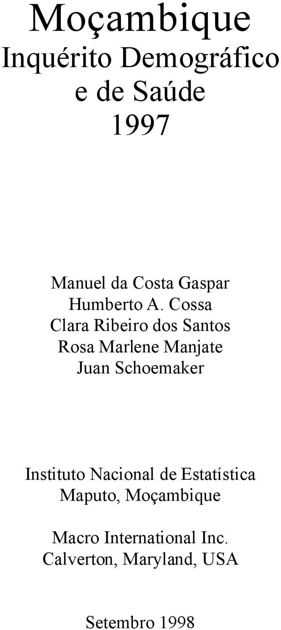 Cossa Clara Ribeiro dos Santos Rosa Marlene Manjate Juan