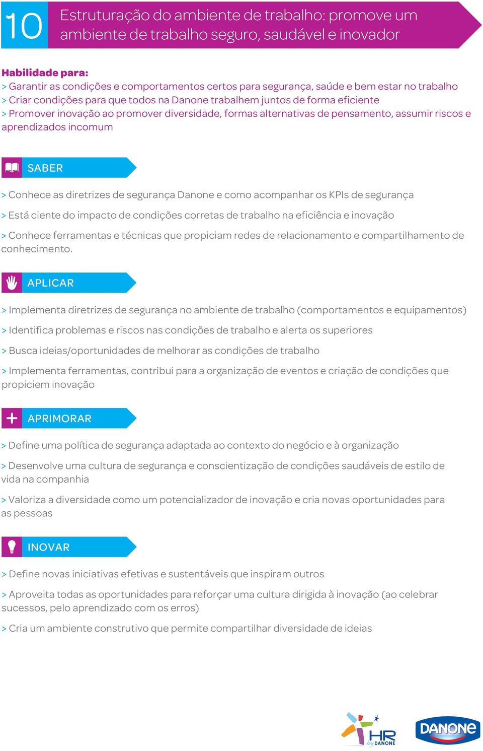 Conhece as diretrizes de segurança Danone e como acompanhar os KPIs de segurança > Está ciente do impacto de condições corretas de trabalho na eficiência e inovação > Conhece ferramentas e técnicas