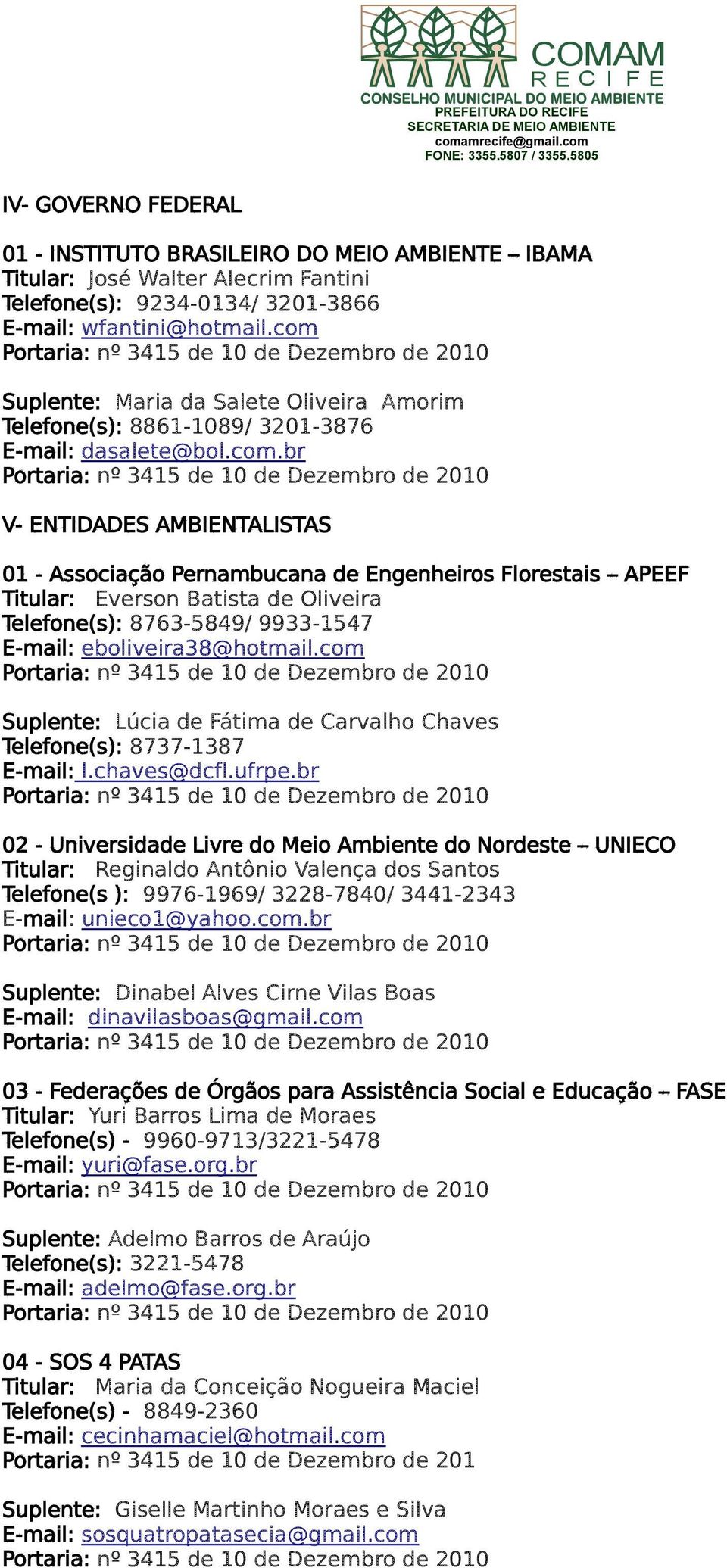 com Suplente: Lúcia de Fátima de Carvalho Chaves Telefone(s): 8737-1387 E-mail: l.chaves@dcfl.ufrpe.