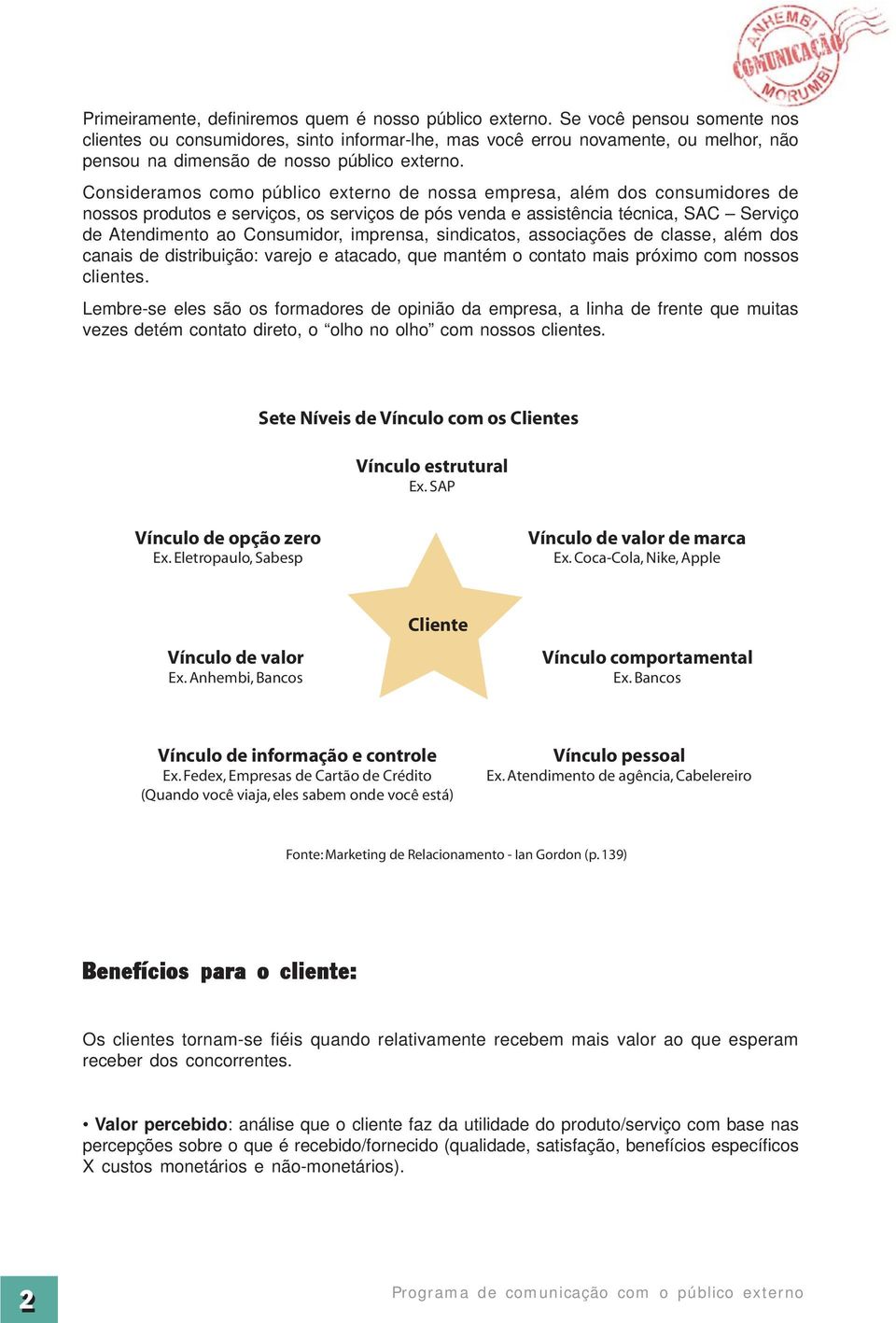 Consideramos como público externo de nossa empresa, além dos consumidores de nossos produtos e serviços, os serviços de pós venda e assistência técnica, SAC Serviço de Atendimento ao Consumidor,