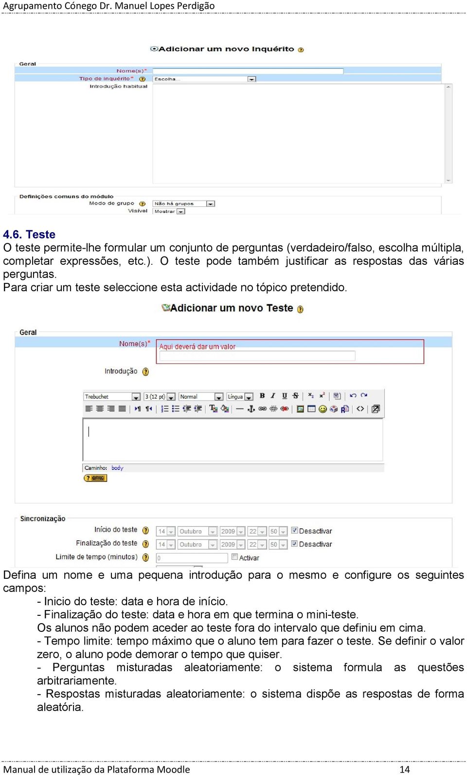 - Finalização do teste: data e hora em que termina o mini-teste. Os alunos não podem aceder ao teste fora do intervalo que definiu em cima.