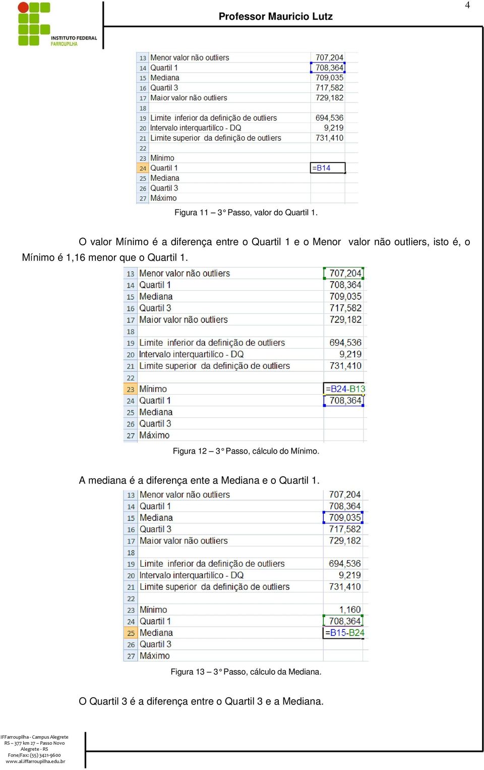 Mínimo é 1,16 menor que o Quartil 1. Figura 12 3 Passo, cálculo do Mínimo.