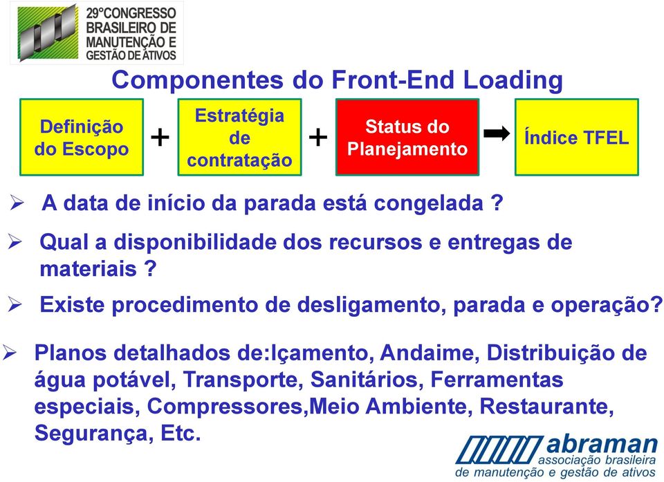 + Índice TFEL Existe procedimento de desligamento, parada e operação?