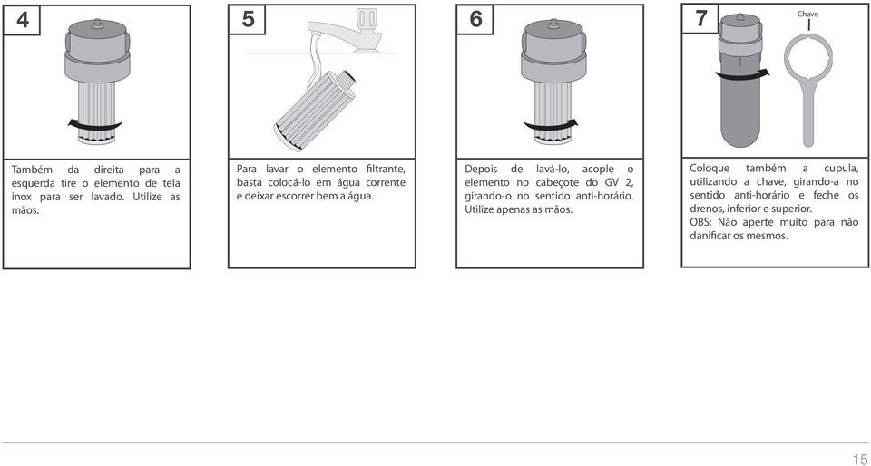 Depois de lavá-lo, acople o elemento no cabeçote do GV 2, girando-o no sentido anti-horário. Utilize apenas as mãos.