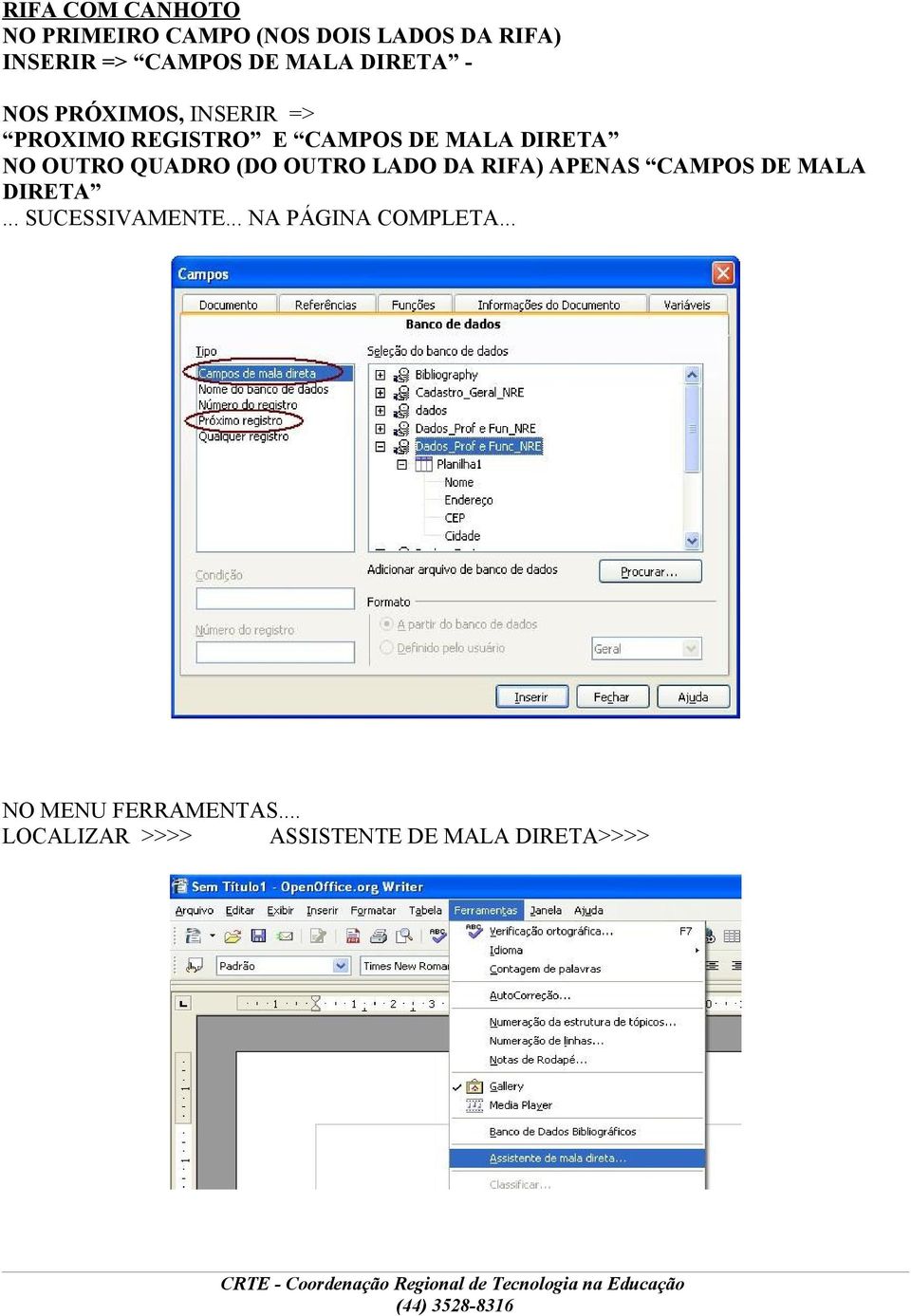 OUTRO QUADRO (DO OUTRO LADO DA RIFA) APENAS CAMPOS DE MALA DIRETA... SUCESSIVAMENTE.