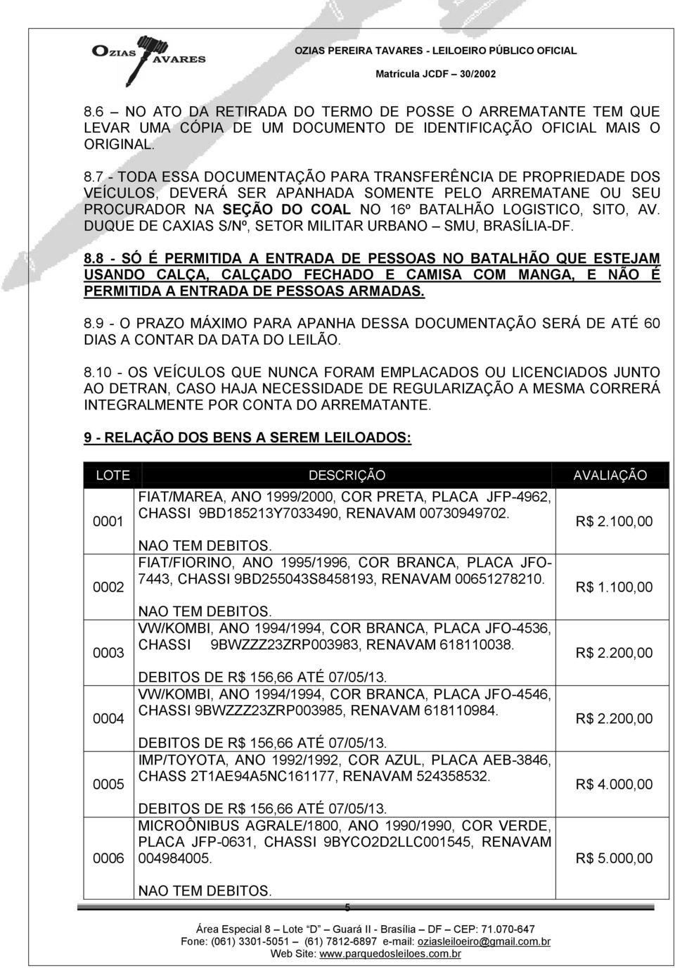 DUQUE DE CAXIAS S/Nº, SETOR MILITAR URBANO SMU, BRASÍLIA-DF. 8.