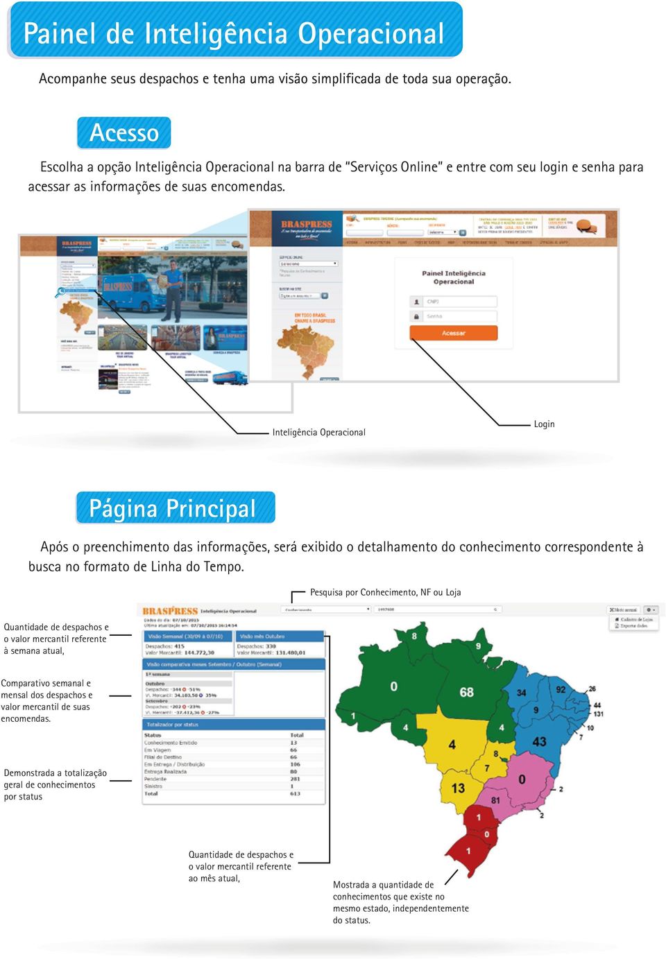 Inteligência Operacional Login Página Principal Após o preenchimento das informações, será exibido o detalhamento do conhecimento correspondente à busca no formato de Linha do Tempo.