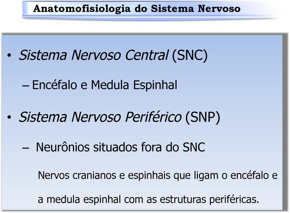 situados fora do SNC Nervos cranianos e espinhais que