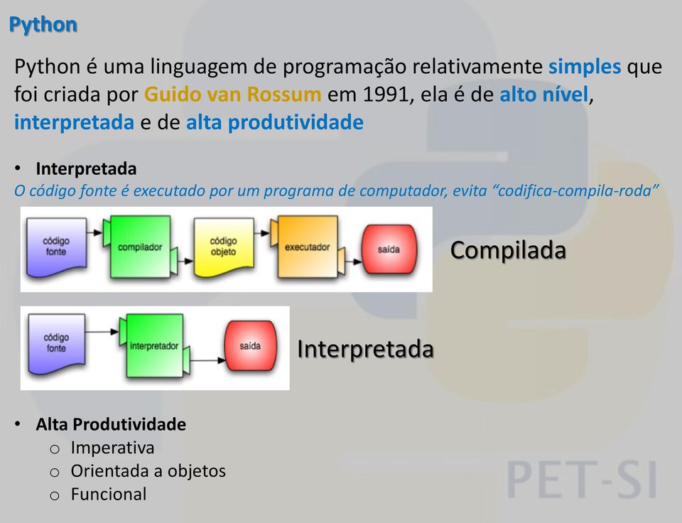 Interpretada O código fonte é executado por um programa de computador, evita