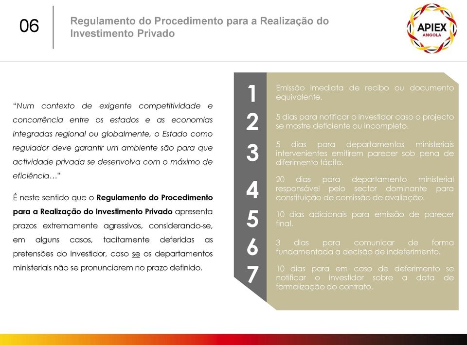 Investimento Privado apresenta prazos extremamente agressivos, considerando-se, em alguns casos, tacitamente deferidas as pretensões do investidor, caso se os departamentos ministeriais não se