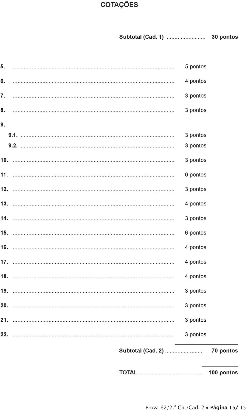 ... 4 pontos 17.... 4 pontos 18.... 4 pontos 19.... 3 pontos 20.... 3 pontos 21.... 3 pontos 22.