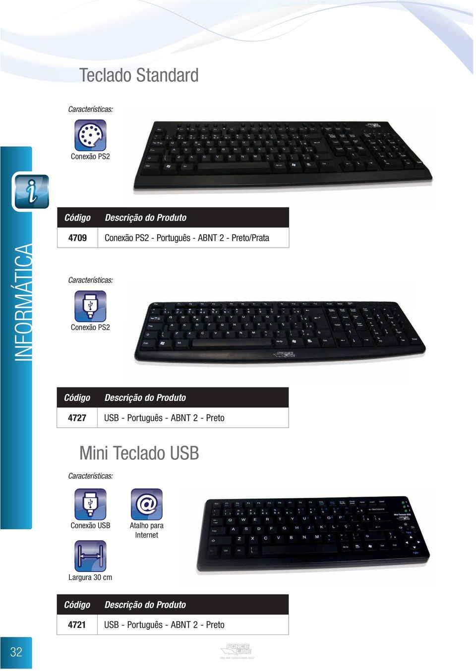 ABNT 2 - Preto Mini Teclado USB Conexão USB Atalho para