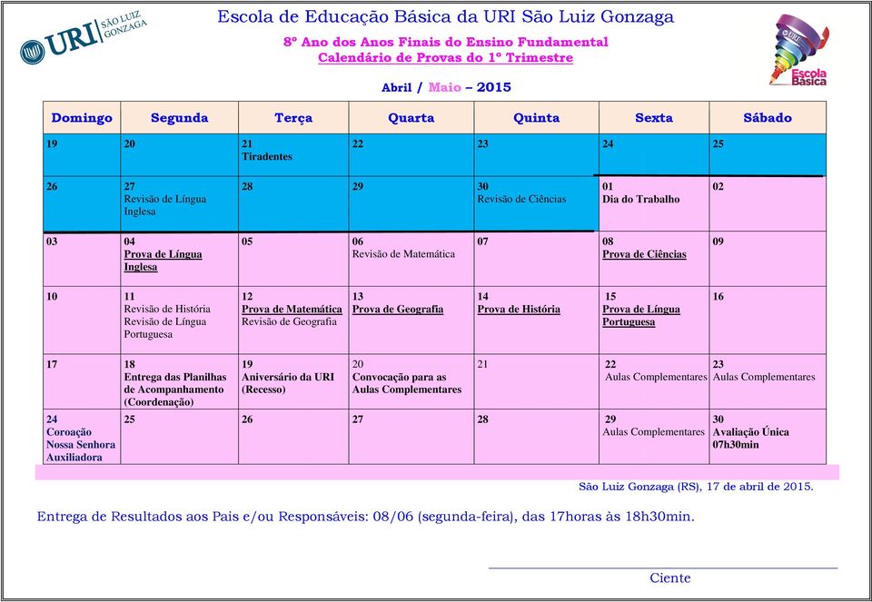 Planilhas de Acompanhamento (Coordenação) hmin São Luiz Gonzaga (RS), 17 de