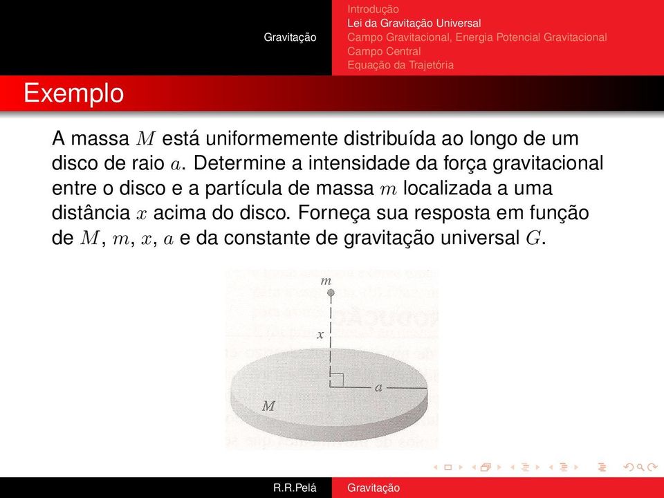 Determine a intensidade da força gravitacional entre o disco e a partícula de