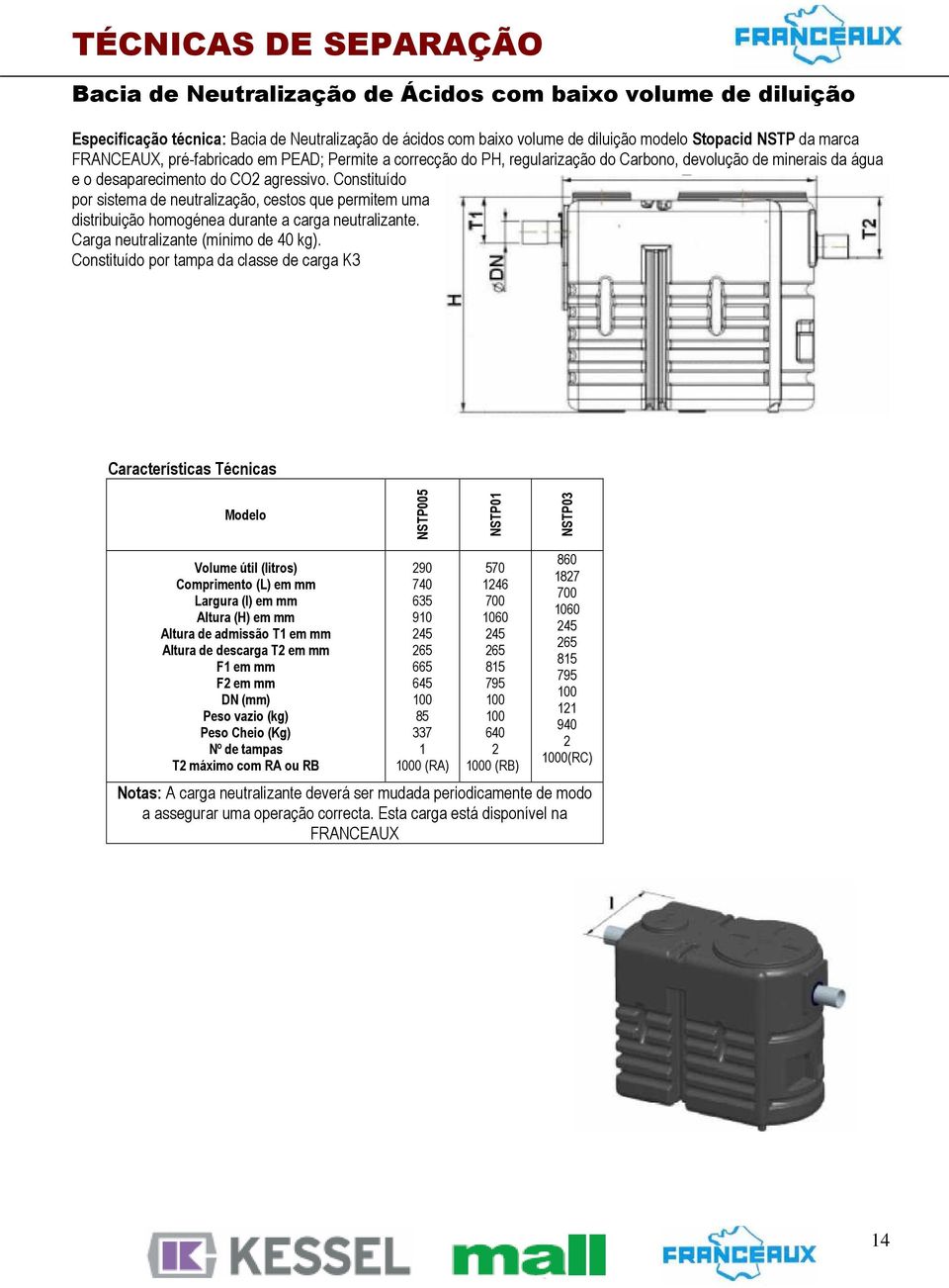 Constituído por sistema de neutralização, cestos que permitem uma distribuição homogénea durante a carga neutralizante. Carga neutralizante (mínimo de 40 kg).