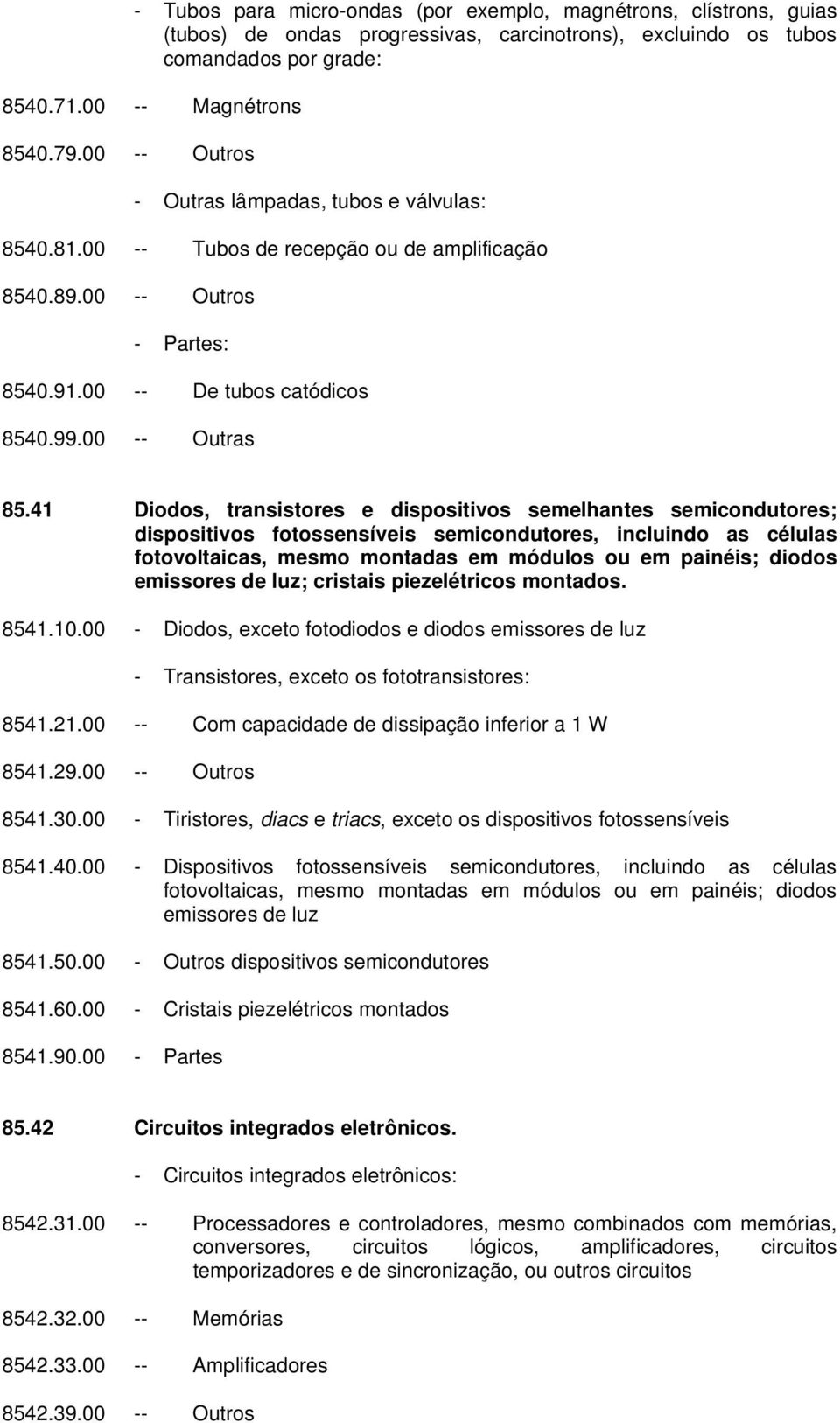 41 Diodos, transistores e dispositivos semelhantes semicondutores; dispositivos fotossensíveis semicondutores, incluindo as células fotovoltaicas, mesmo montadas em módulos ou em painéis; diodos