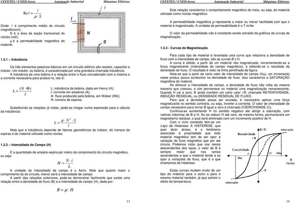 A indutância de uma bobina é a relação entre o fluxo concatenado com a mesma e a corrente necessária para produzi-lo, isto é: ( Φ) L = I ubstituindo as relações já vistas, pode-se chegar numa