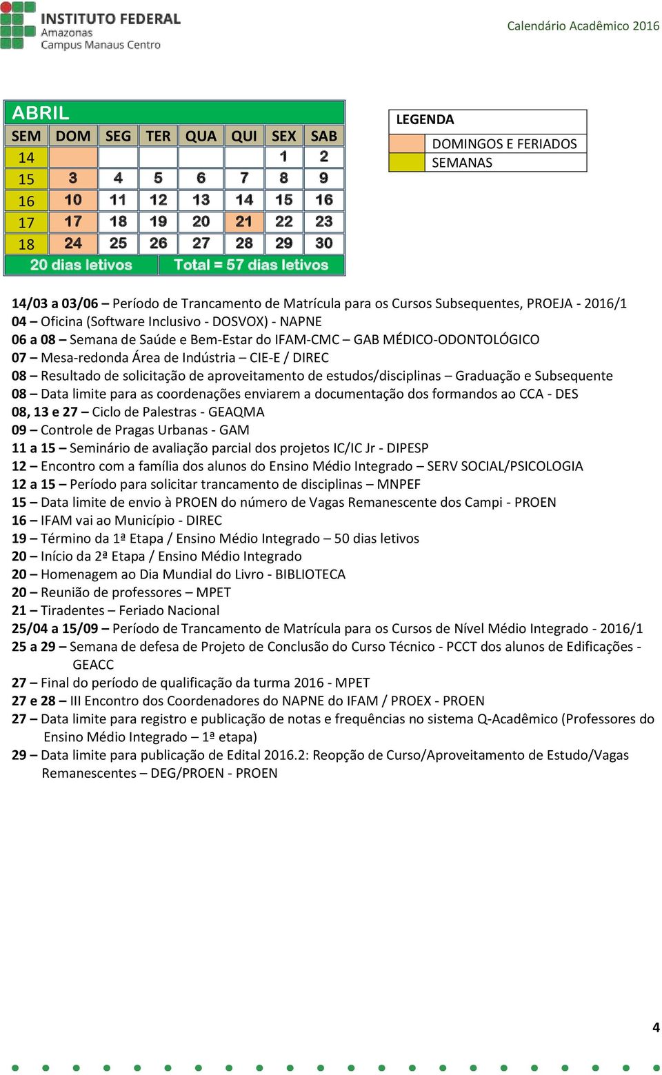 DIREC 08 Resultado de solicitação de aproveitamento de estudos/disciplinas Graduação e Subsequente 08 Data limite para as coordenações enviarem a documentação dos formandos ao CCA - DES 08, 13 e 27