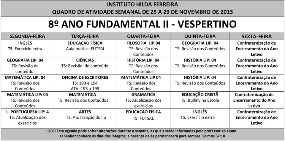 PORTUGUESA LIP: 4 TS: Atualização dos exercícios TS: 193 e 194 ATV: 195 a 199 ARTES TS: