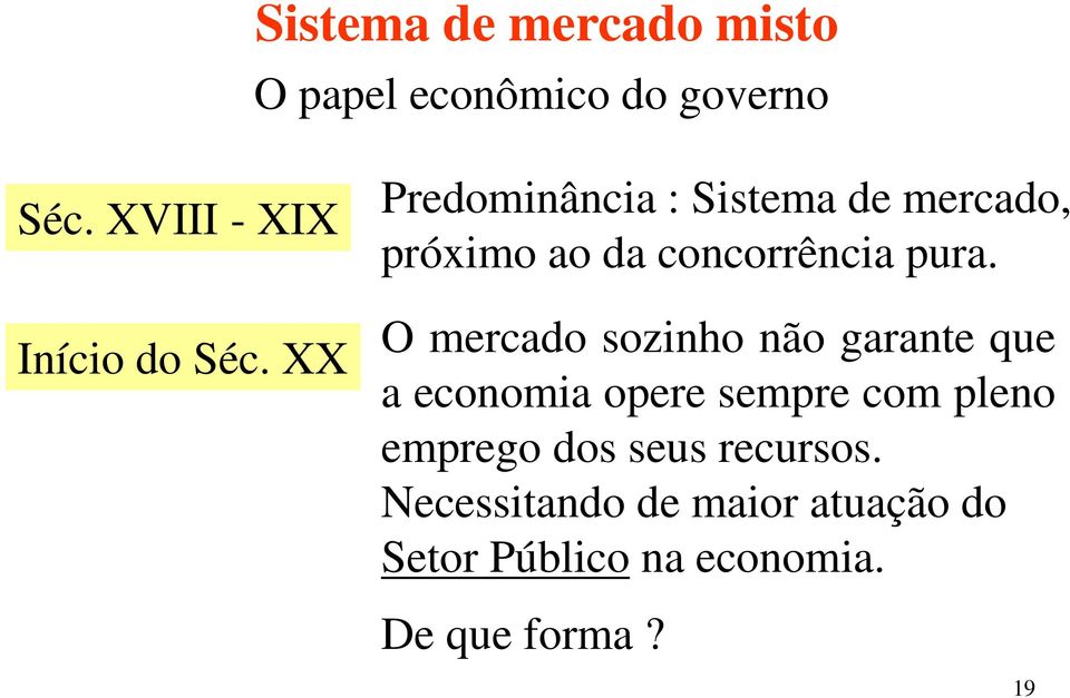 XX Predominância : Sistema de mercado, próximo ao da concorrência pura.