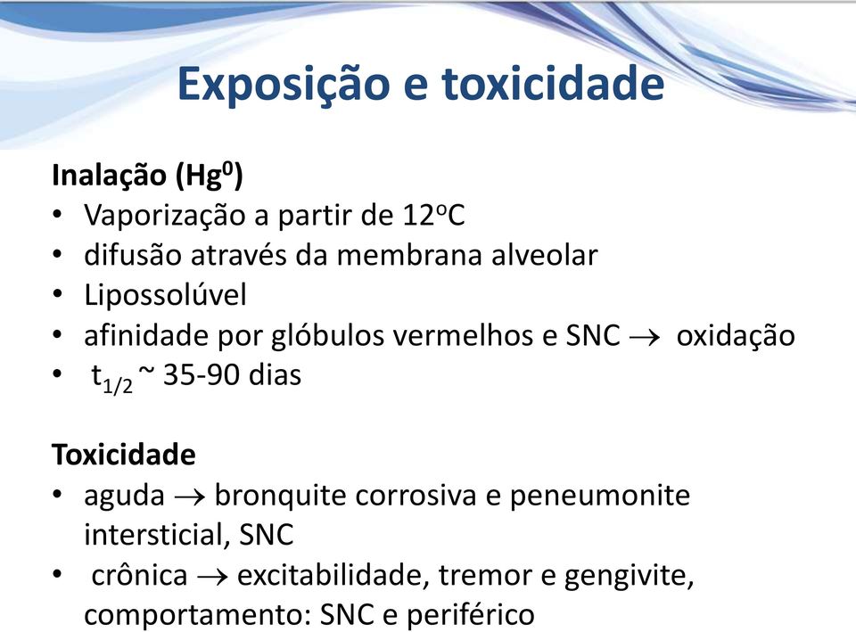 oxidação t 1/2 ~ 35-90 dias Toxicidade aguda bronquite corrosiva e peneumonite