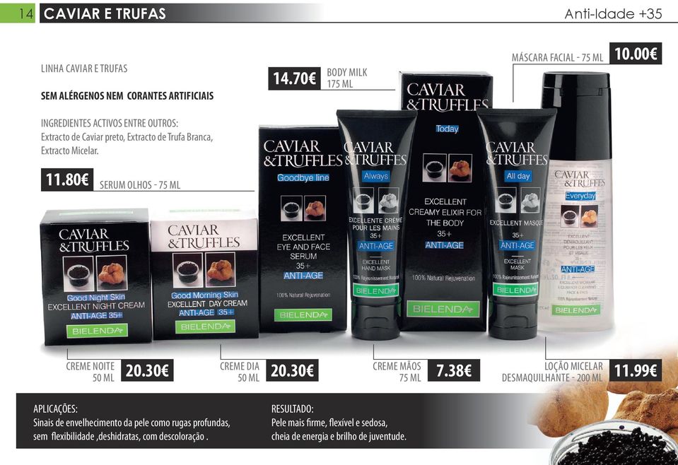 99 body milk 175 ml Extracto de Caviar preto, Extracto de Trufa Branca, Extracto Micelar. 11.