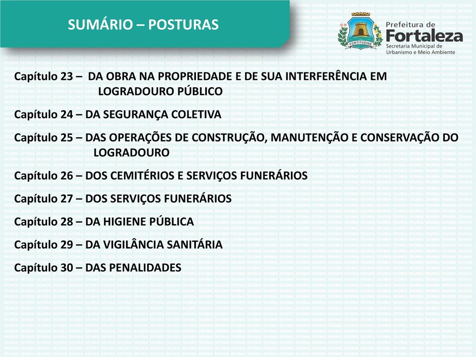 CONSERVAÇÃO DO LOGRADOURO Capítulo 26 DOS CEMITÉRIOS E SERVIÇOS FUNERÁRIOS Capítulo 27 DOS