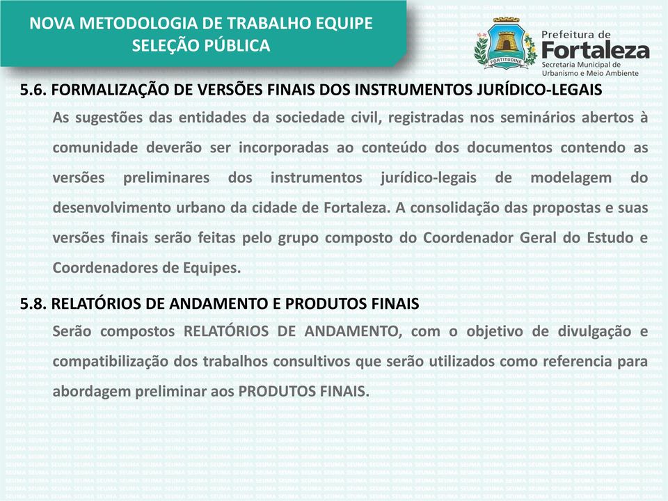 dos documentos contendo as versões preliminares dos instrumentos jurídico-legais de modelagem do desenvolvimento urbano da cidade de Fortaleza.