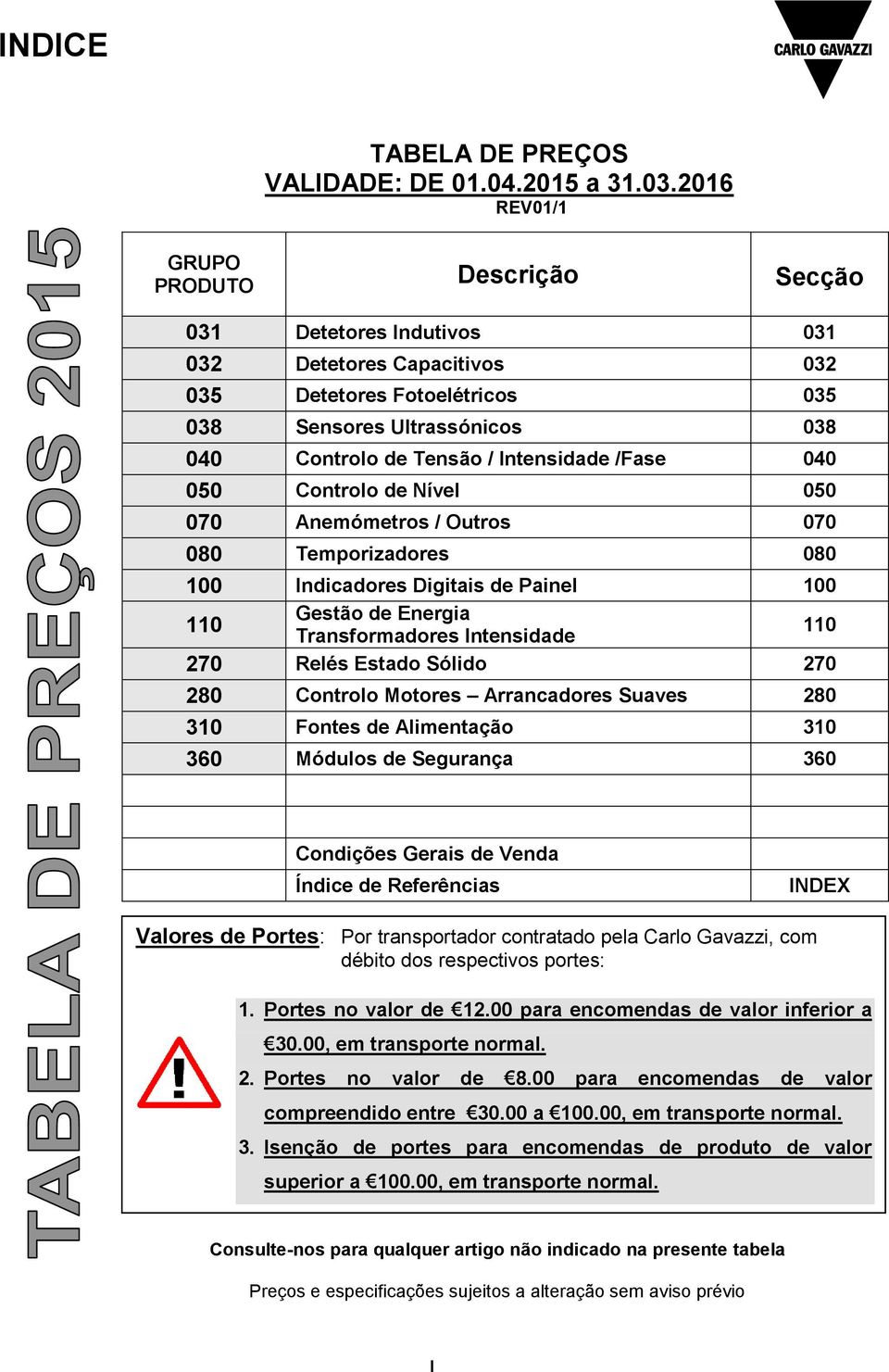 Intensidade /Fase 040 050 Controlo de Nível 050 070 Anemómetros / Outros 070 080 Temporizadores 080 100 Indicadores Digitais de Painel 100 110 Gestão de Energia Transformadores Intensidade 110 270