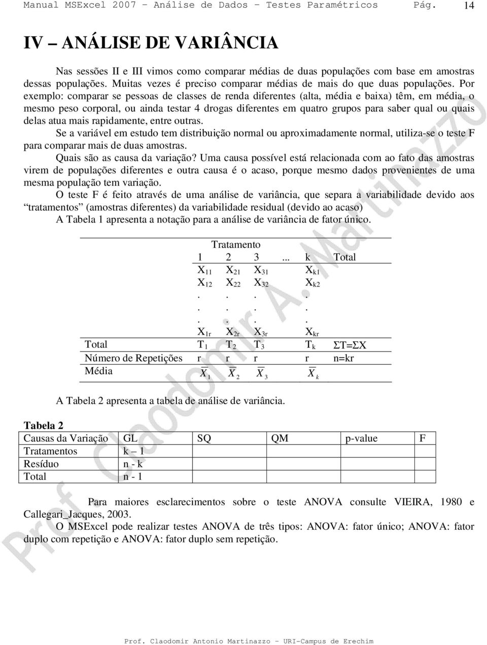 Por exemplo: comparar se pessoas de classes de renda diferentes (alta, média e baixa) têm, em média, o mesmo peso corporal, ou ainda testar 4 drogas diferentes em quatro grupos para saber qual ou