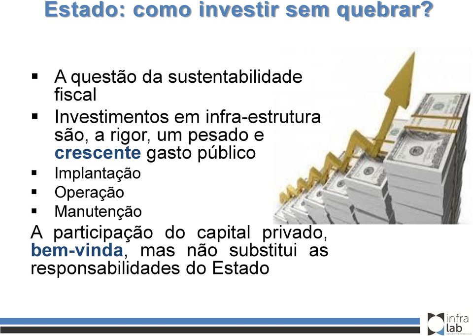 são, a rigor, um pesado e crescente gasto público Implantação Operação