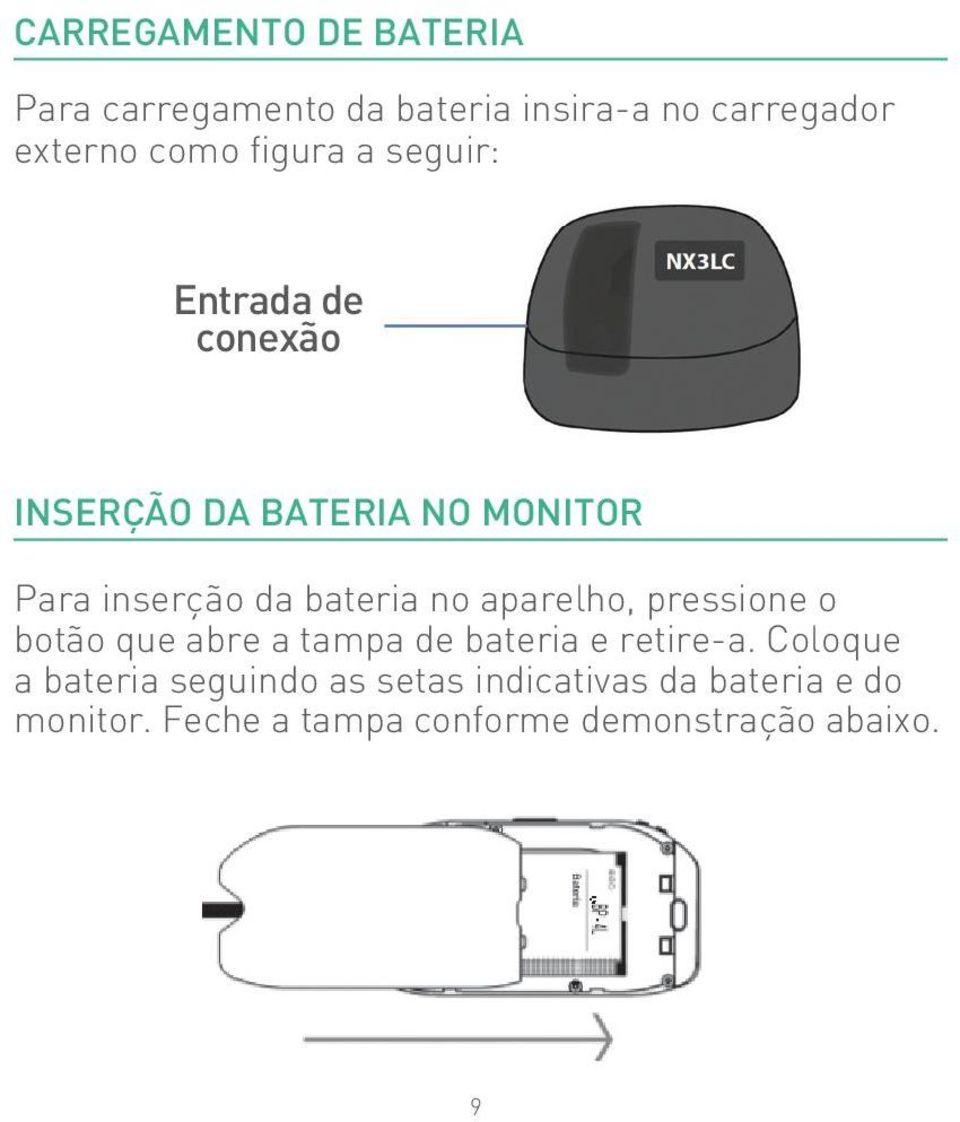 no aparelho, pressione o botão que abre a tampa de bateria e retire-a.