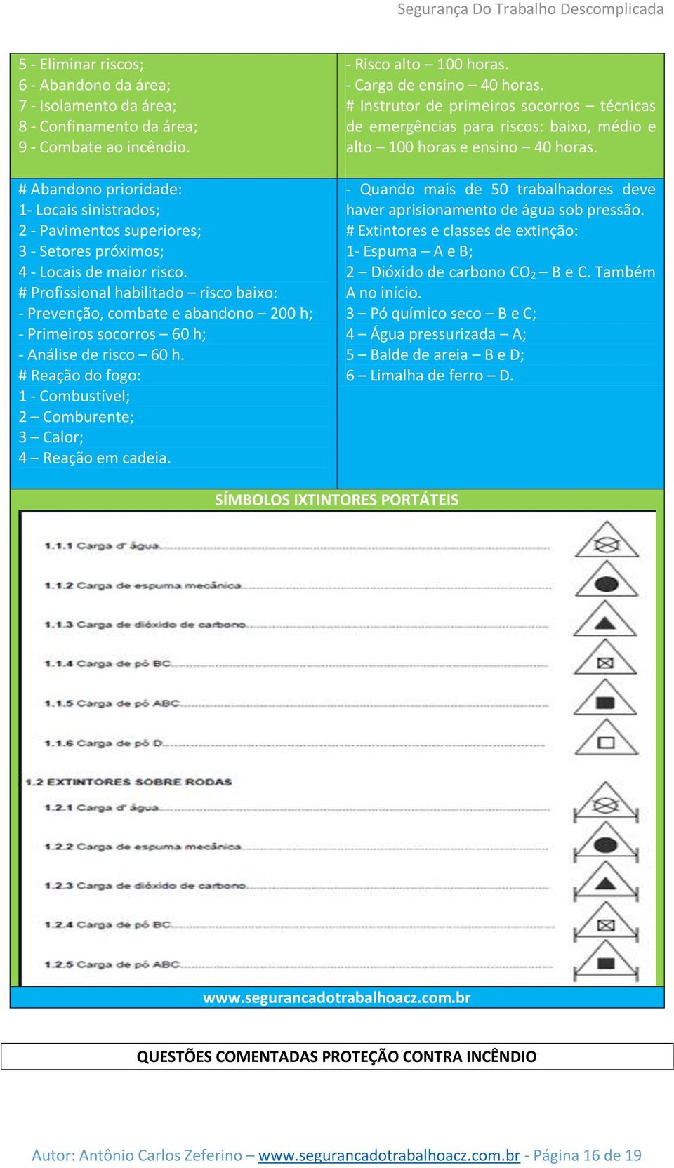 # Profissional habilitado risco baixo: - Prevenção, combate e abandono 200 h; - Primeiros socorros 60 h; - Análise de risco 60 h.