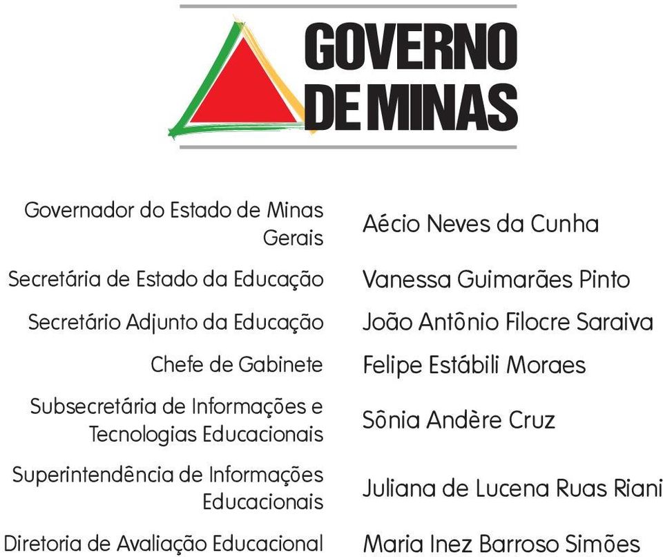 Educacionais Diretoria de Avaliação Educacional Aécio Neves da Cunha Vanessa Guimarães Pinto João Antônio