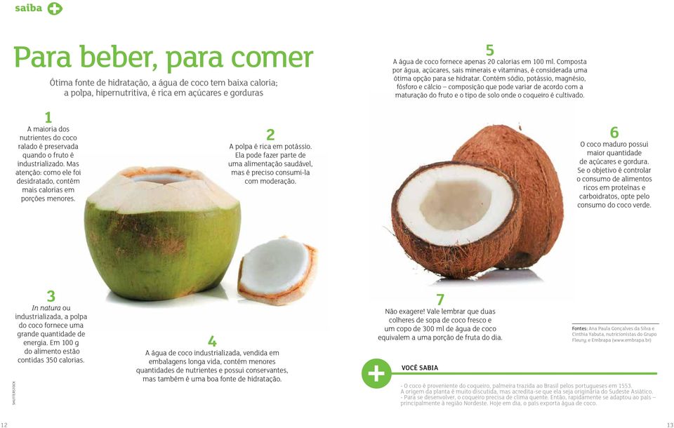 Ela pode fazer parte de uma alimentação saudável, mas é preciso consumi-la com moderação. 5 A água de coco fornece apenas 20 calorias em 100 ml.