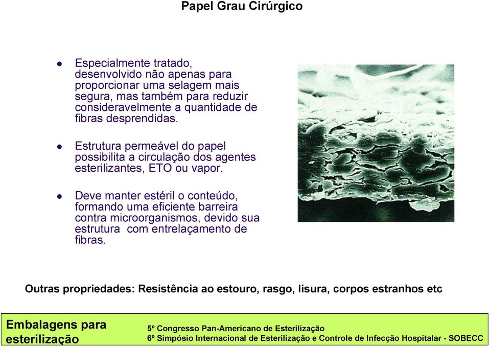 Estrutura permeável do papel possibilita a circulação dos agentes esterilizantes, ETO ou vapor.