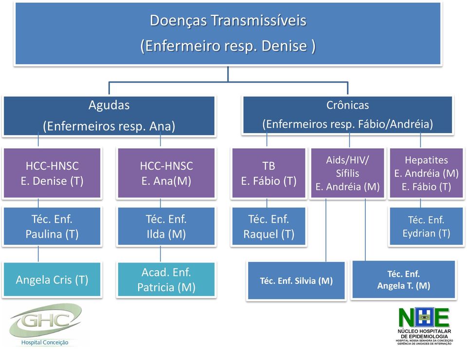 Fábio (T) Aids/HIV/ Sífilis E. Andréia (M) Hepatites E. Andréia (M) E. Fábio (T) Téc. Enf.