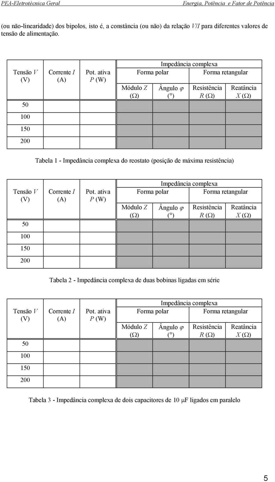 resistência) Corrente I (A) Pot.