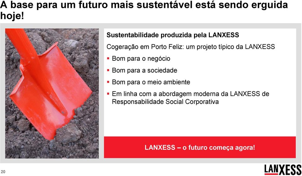 da LANXESS Bom para o negócio Bom para a sociedade Bom para o meio ambiente Em linha