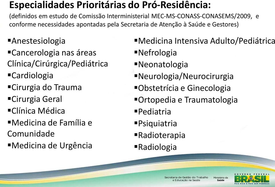 Cardiologia Cirurgia do Trauma Cirurgia Geral Clínica Médica Medicina de Família e Comunidade Medicina de Urgência Medicina Intensiva