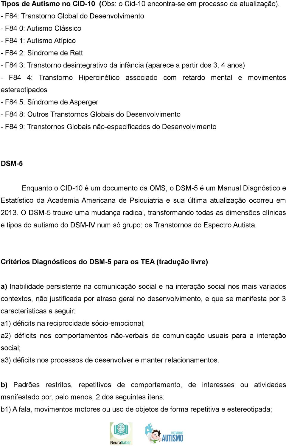 anos) - F84 4: Transtorno Hipercinético associado com retardo mental e movimentos estereotipados - F84 5: Síndrome de Asperger - F84 8: Outros Transtornos Globais do Desenvolvimento - F84 9: