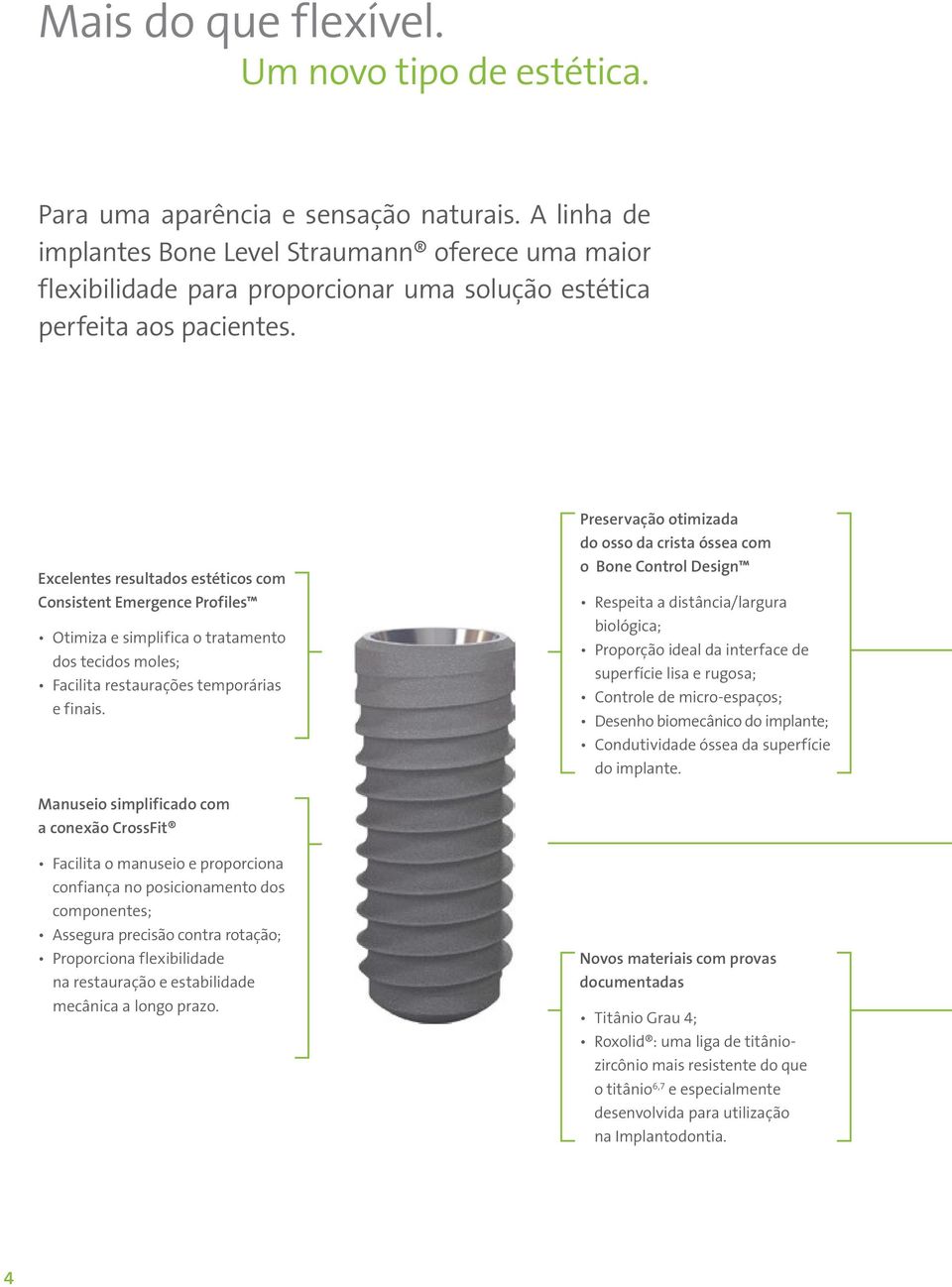 Excelentes resultados estéticos com Consistent Emergence Profiles Otimiza e simplifica o tratamento dos tecidos moles; Facilita restaurações temporárias e finais.