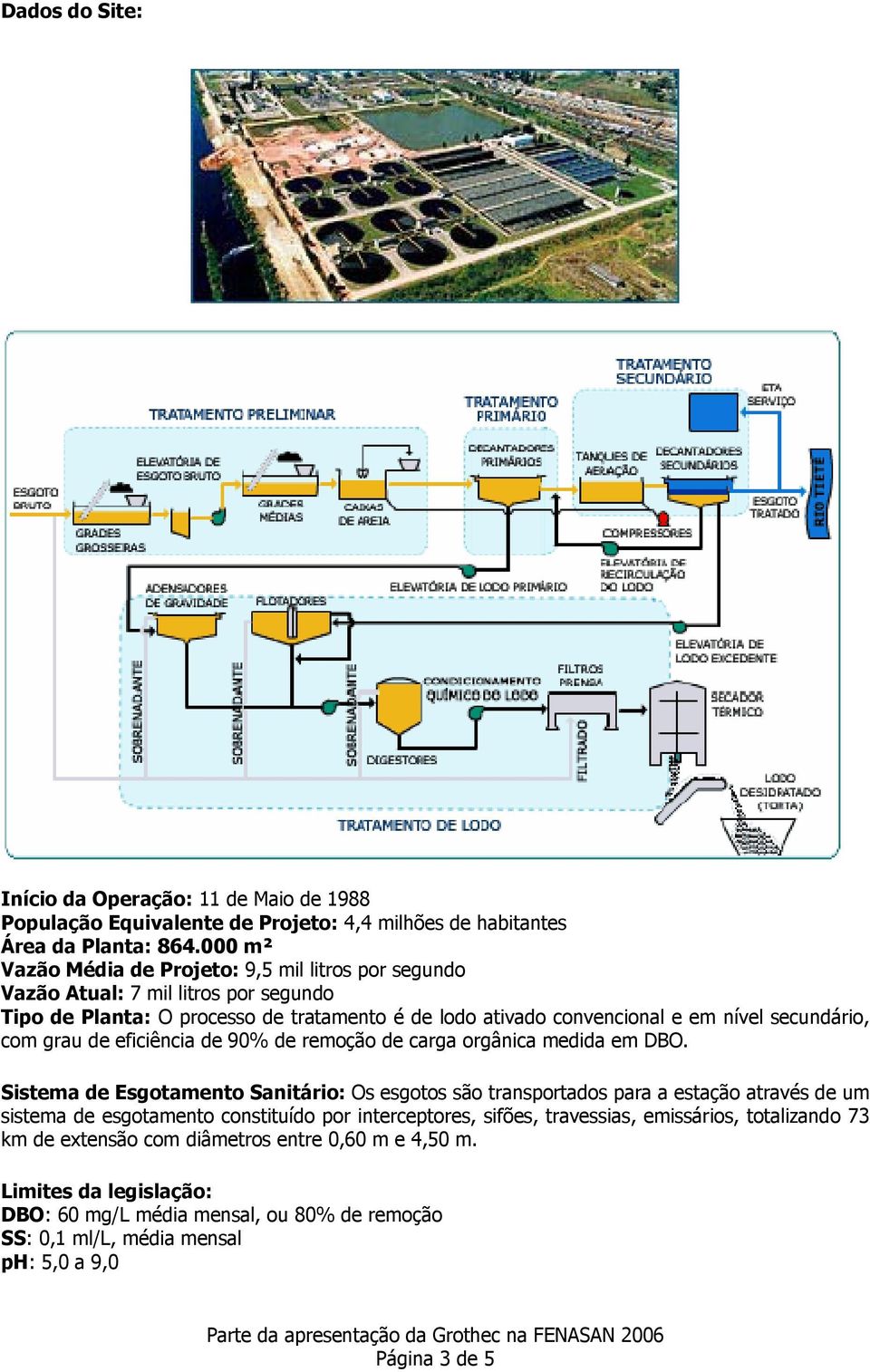 com grau de eficiência de 90% de remoção de carga orgânica medida em DBO.