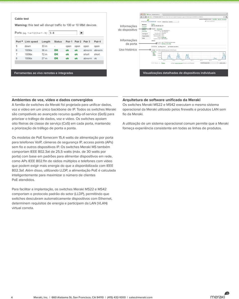 Todos os switches Meraki são compatíveis ao avançado recurso quality-of-service (QoS) para priorizar o tráfego de dados, voz e vídeo.