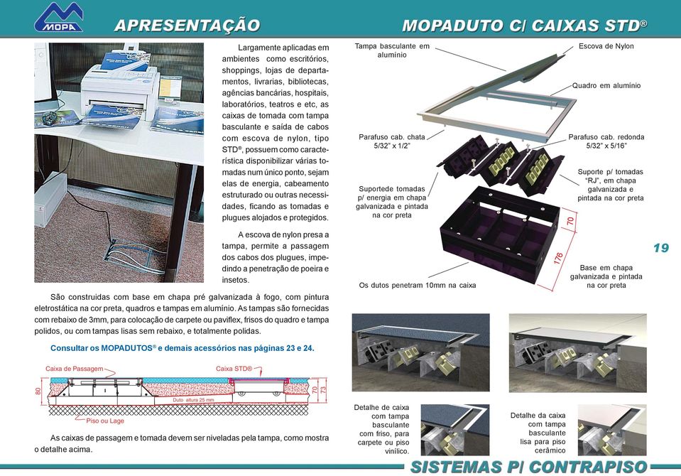 necessidades, ficando as tomadas e plugues alojados e protegidos. Tampa basculante em alumínio Parafuso cab.