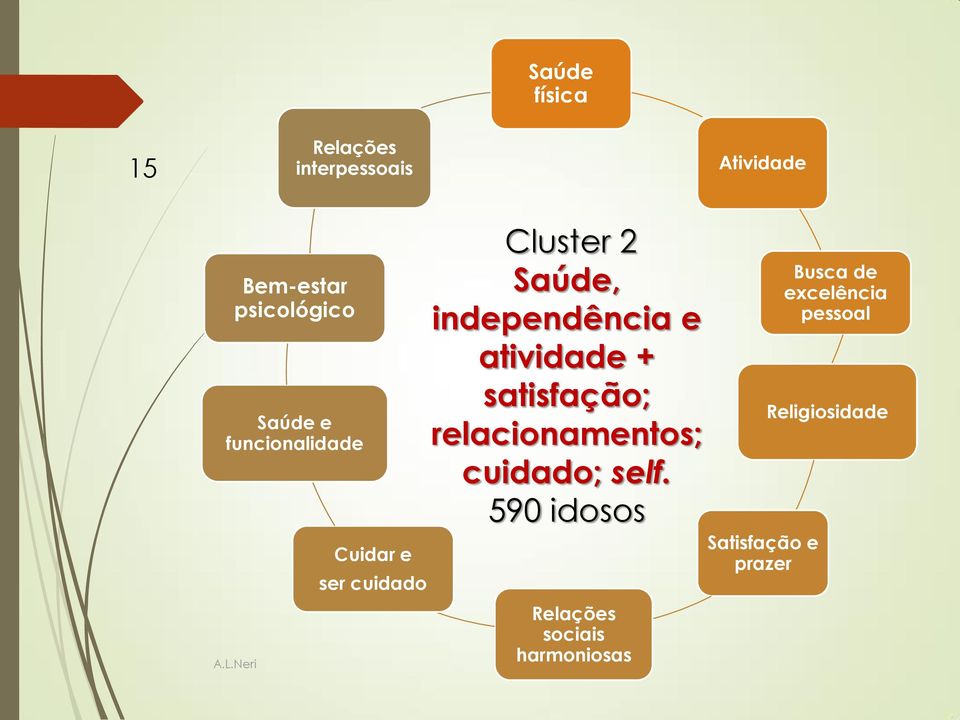 atividade + satisfação; relacionamentos; cuidado; self.