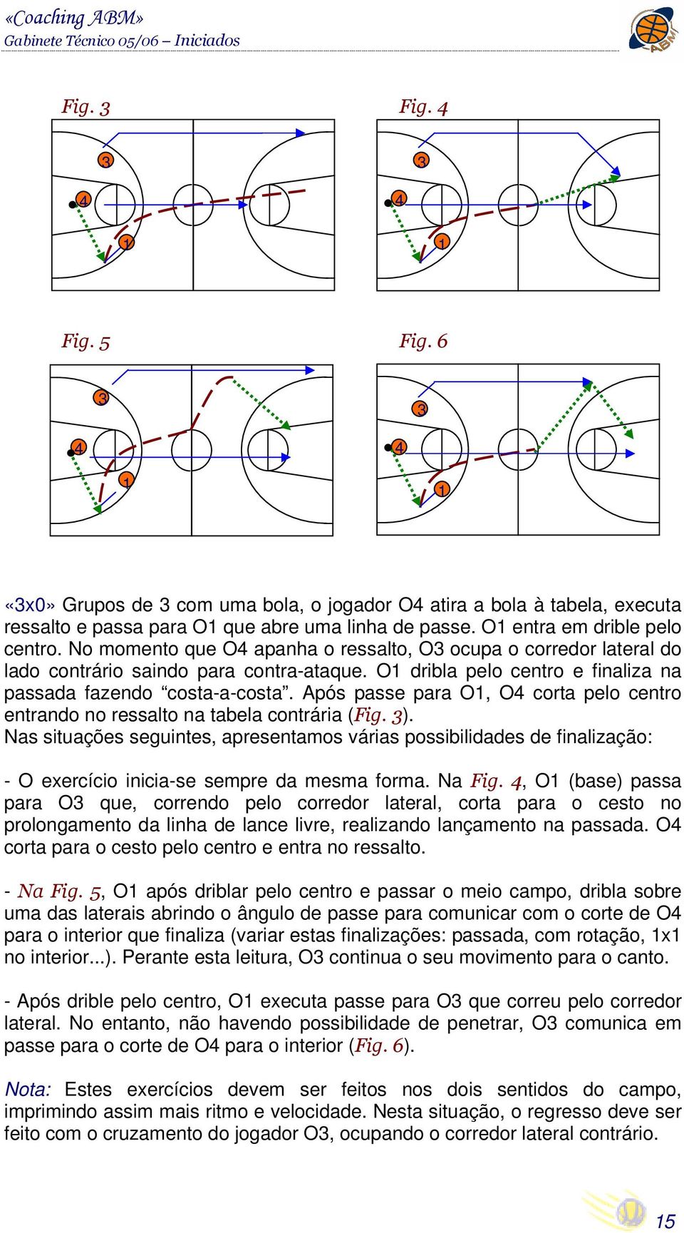 O dribla pelo centro e finaliza na passada fazendo costa-a-costa. Após passe para O, O corta pelo centro entrando no ressalto na tabela contrária (Fig. ).