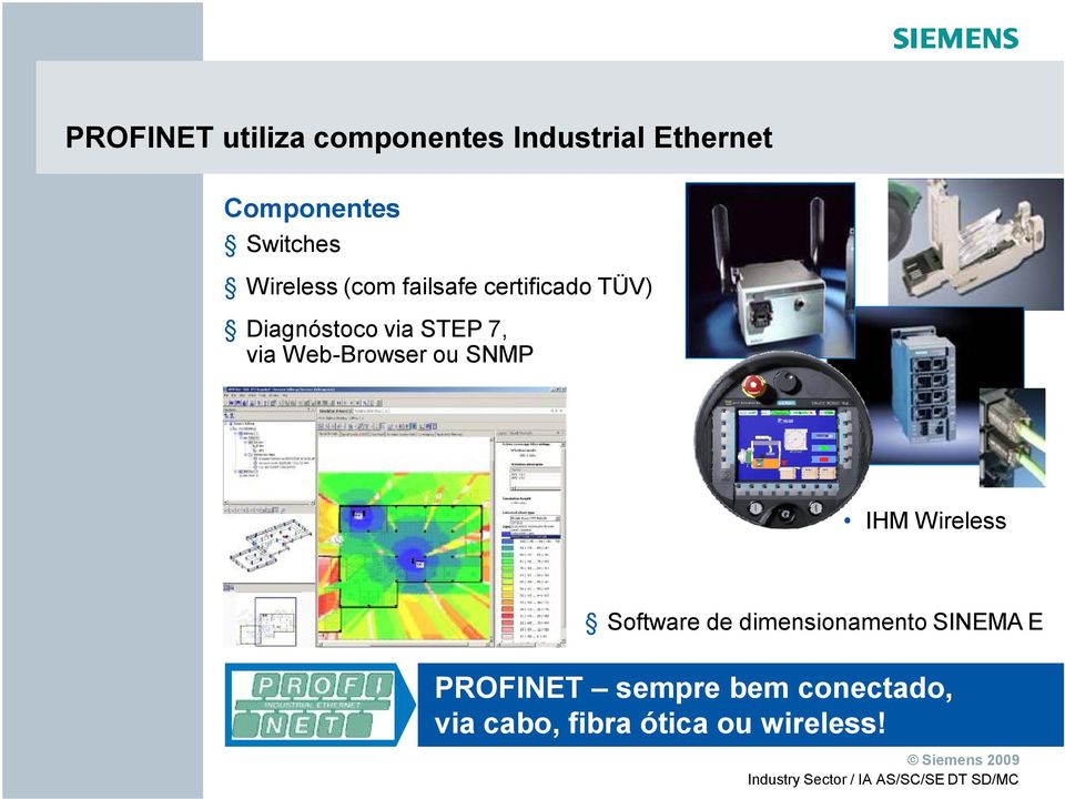 STEP 7, via Web-Browser ou SNMP IHM Wireless Software de